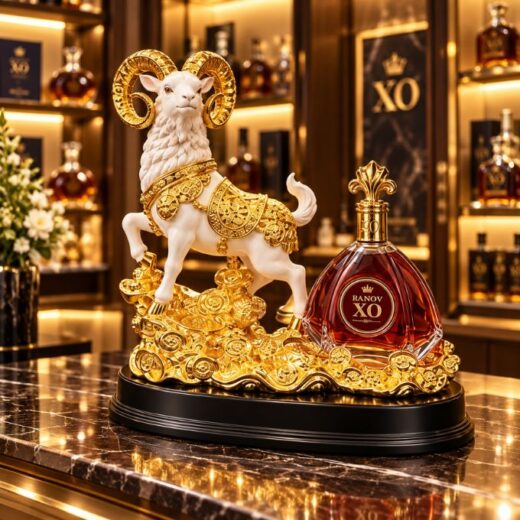 Kệ hình con dê kèm rượu XO