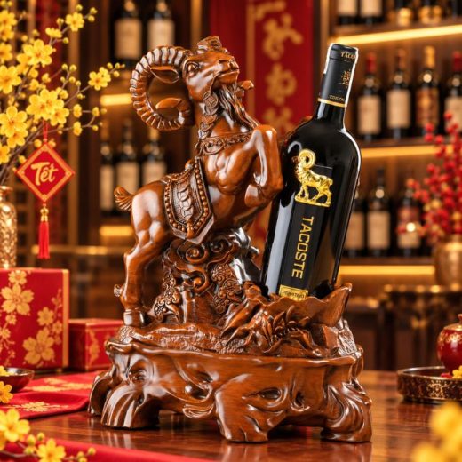 Kệ Rượu Dê Phong Thủy Kèm Chai Vang Đinh Mùi 2027